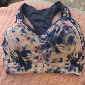 Pink and Blue Sports Bra with Racerback and Wide Straps